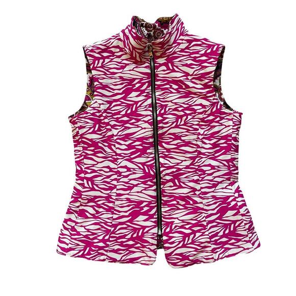 Jude Connally Reversible Quilted Vest M | Pink Zebra & Paisley Sleeveless Jacket - Picture 2 of 7